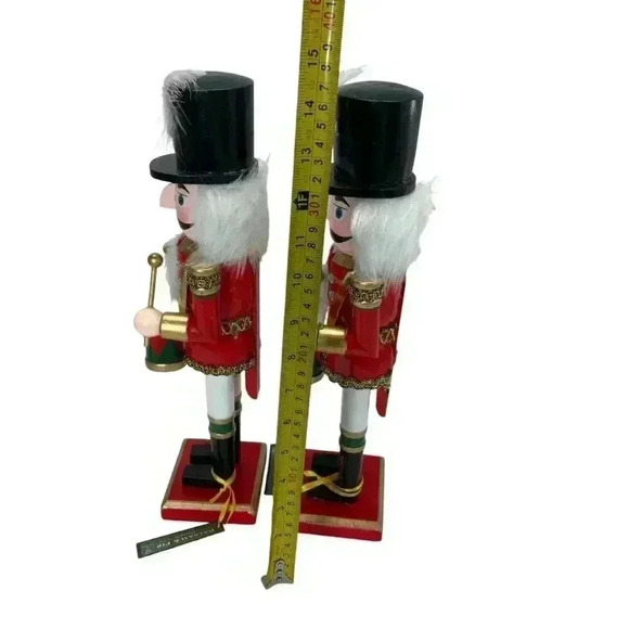 Wood Christmas 15" Nutcracker Set Drummer Soldier Top Hat Red Gold Holiday Decor - Picture 4 of 4